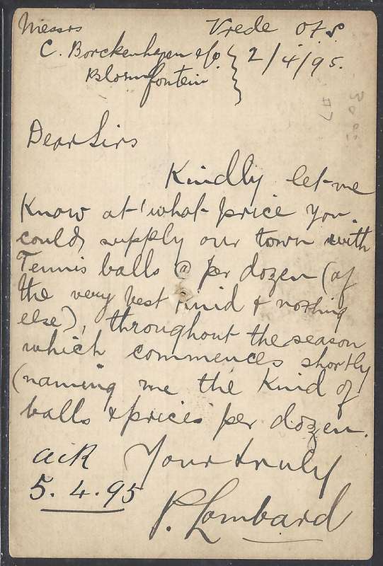 OFS 1895 (AP 2) Earliest recorded 1/2d SIXTH PTG Stamp Brief Kaart Vrede/Bloemfontein. See below.