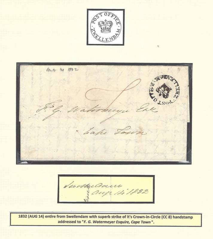 Cape 1832 (AUG 14) entire from Swellendam with superb stike of CC 8 handstamp. See below.