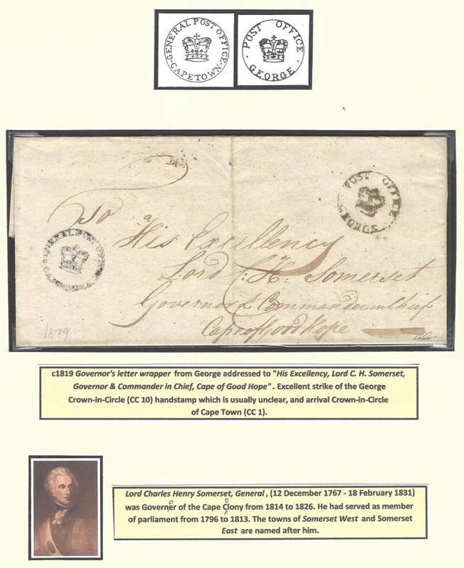 Cape 1819 (AUG 14) Governor Somerset wrapper with Cape Town (CC 1) and George (CC 10) handstamps.