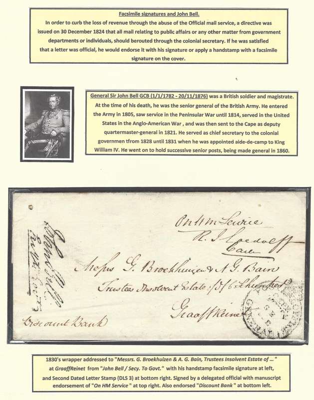 Cape 1820`s General Sir John Bell and his facsimile signature. See below.