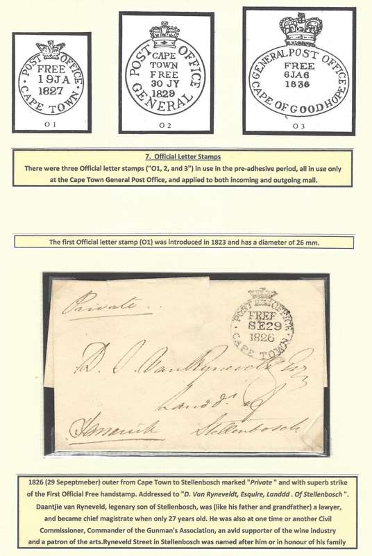 Cape 1823 First Official letter stamp (O1) and historic Daantjie van Ryneveldt of Stellenbosch.