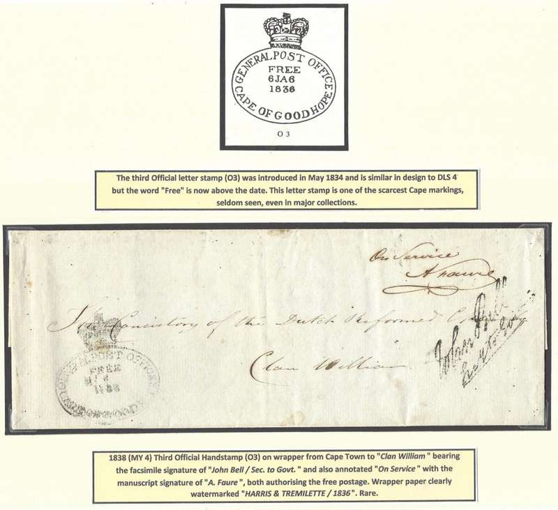 Cape 1838 (MY 4) wrapper to `Clan William` / 3rd Official Letter stamp (O3) / Bell facsimile sign.