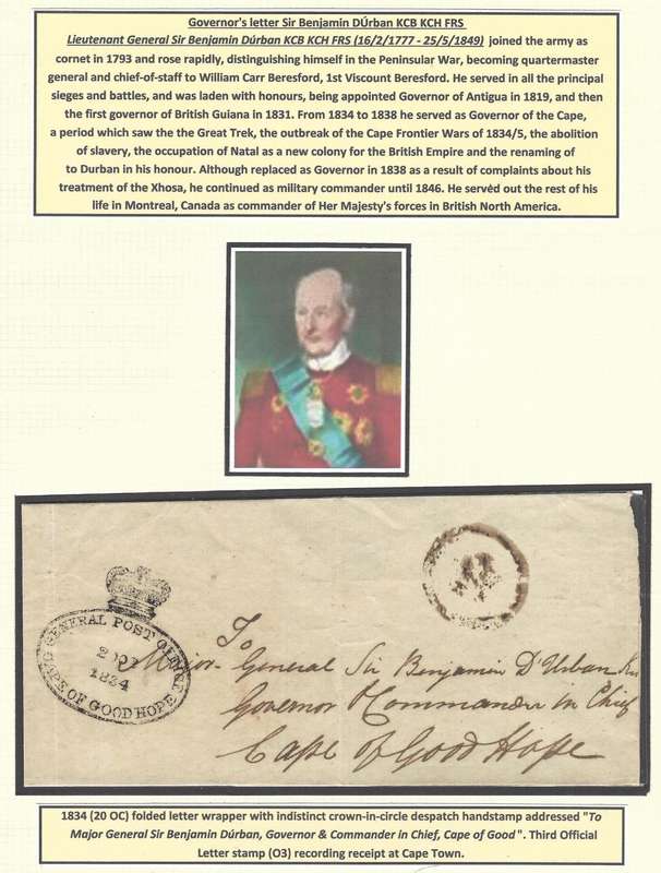 Cape 1834 (20OC) Governor Sir Benjamin D` Úrban wrapper with Third Dated Letter stamp (DLS 4).