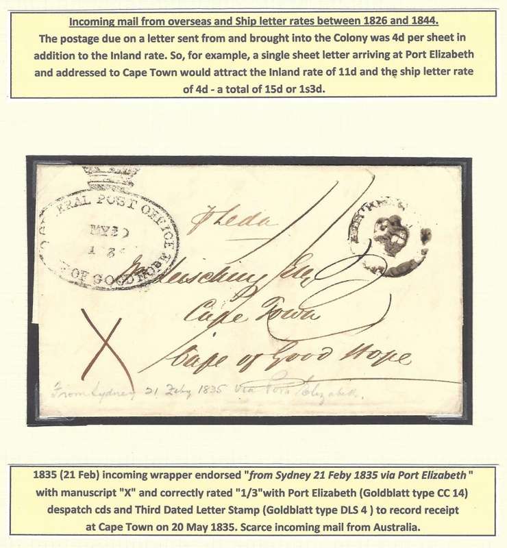 Cape 1835 wrapper from Sydney, Australia via Port Elizabeth to Cape Town. DLS 4 and CC 14.
