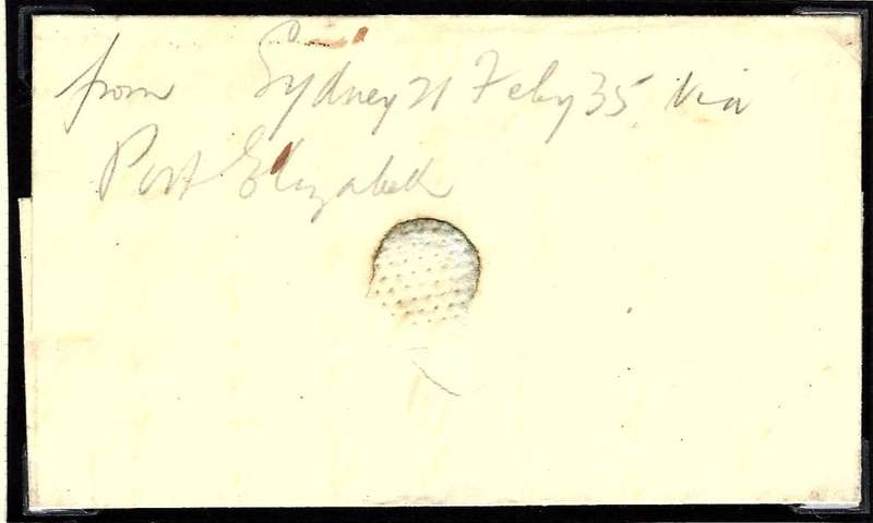Cape 1835 wrapper from Sydney, Australia via Port Elizabeth to Cape Town. DLS 4 and CC 14.