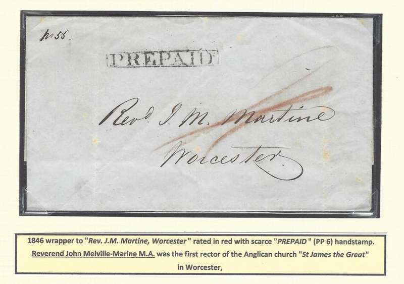 Cape 1846 wrapper to Worcester with `PREPAID` (PP 6) handstamp. See below.