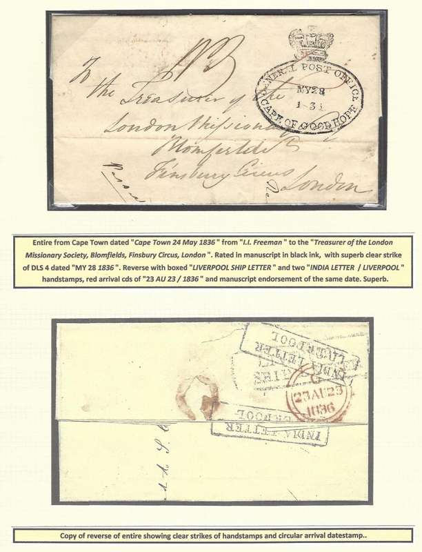 Cape 1836 entire Cape Town to London with DLS 4, `India Letter / Liverpool`, `Liverpool Ship Letter`