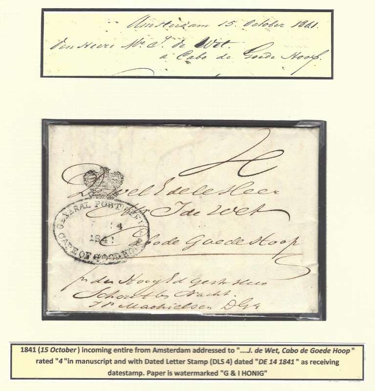 Cape 1841 incoming entire from Amsterdam to Cape Town with DLS 4. See below.