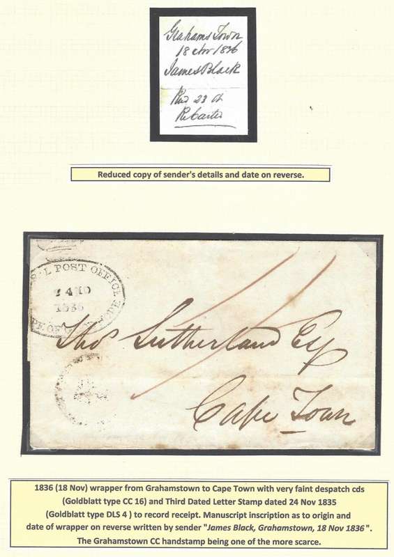 Cape 1836 (24 NO) wrapper from Grahamstown to Cape Town with DLS 4. See below.