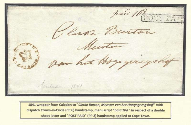 Cape 1841 wrapper from Caledon to Cape Town with CC 6 and PP 2. See below.