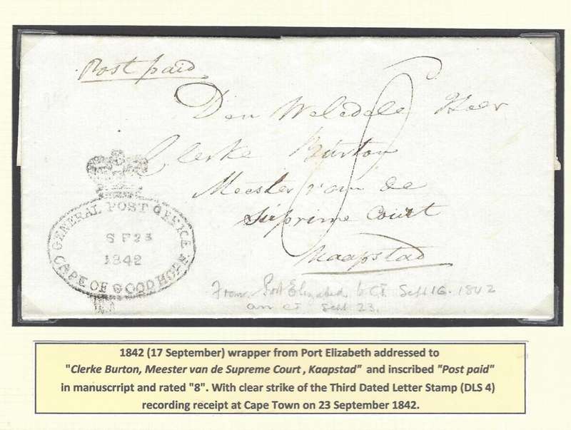 Cape 1842 (SP 17) wrapper from Port Elizabeth to Cape Town with DLS 4. See below.