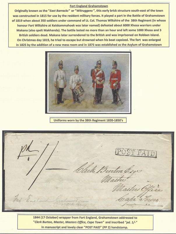 Cape 1844 (17 OCT) wrapper from Fort England, Grahamstown to Cape Town with PP 2. See below.