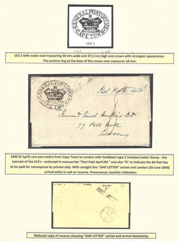Cape 1849 (6 April) Second type Undated Letter Stamp - the ULS 2. See below.