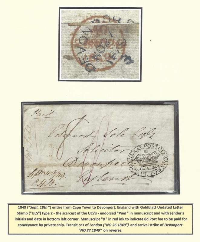 Cape 1849 (18 September) Second type Undated Letter Stamp - the ULS 2. See below.