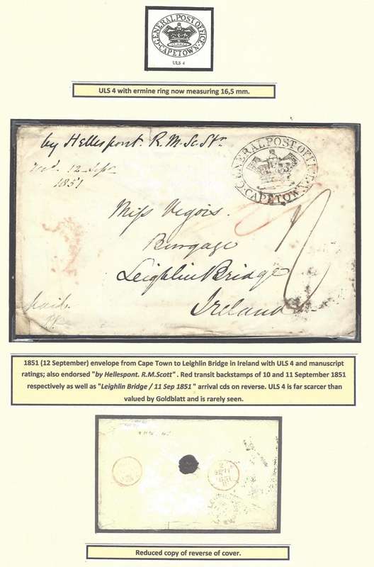 Cape 1851 (12 September) fourth type Undated Letter Stamp - the ULS 4. See below.
