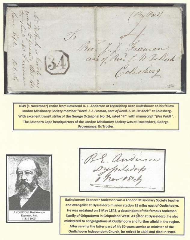 Cape: 1849 (1 November) historic entire from Dysseldorp to Colesberg via George with ON number 34.