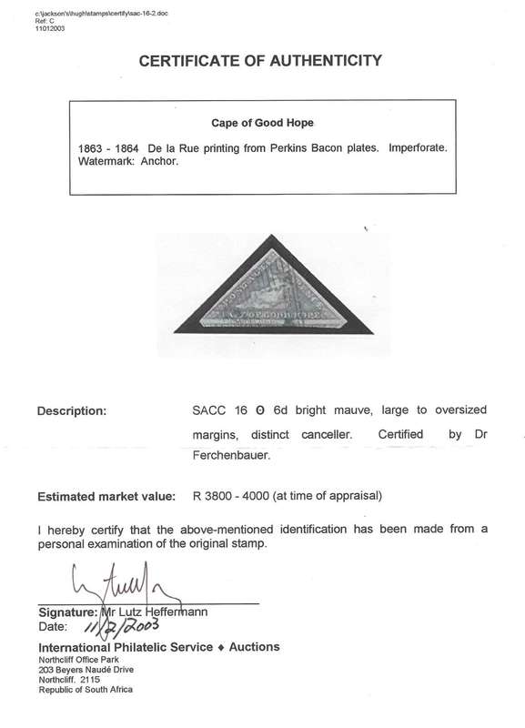 Cape 1864  SACC 16 fine used with Hefferman certificate. See below.