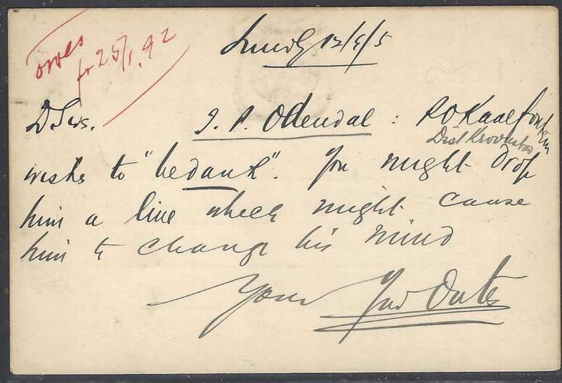 OFS 1895 (SP 13)) 1/2d 7th PTG Stamp Brief Kaart PK Lindley/Bloemfontein re `PO Kaalfontein` .