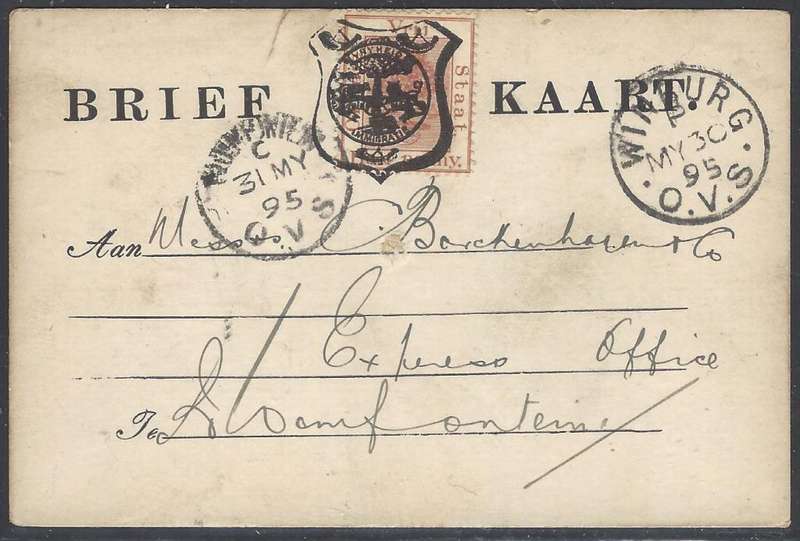 OFS 1895 (MY 30)) 1/2d 7th PTG Stamp Brief Kaart Winburg/Bloemfontein. See below.