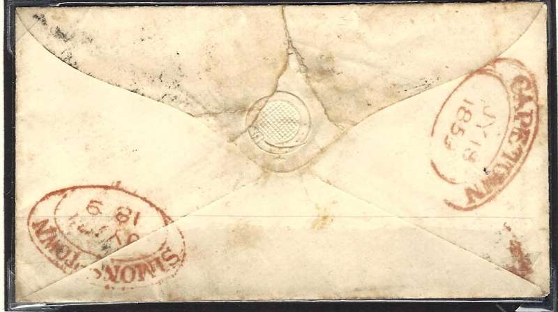 Cape: 1859 (JY  17) historic William Mann wrapper from Simonstown with DTO to Rondebosch. See below.