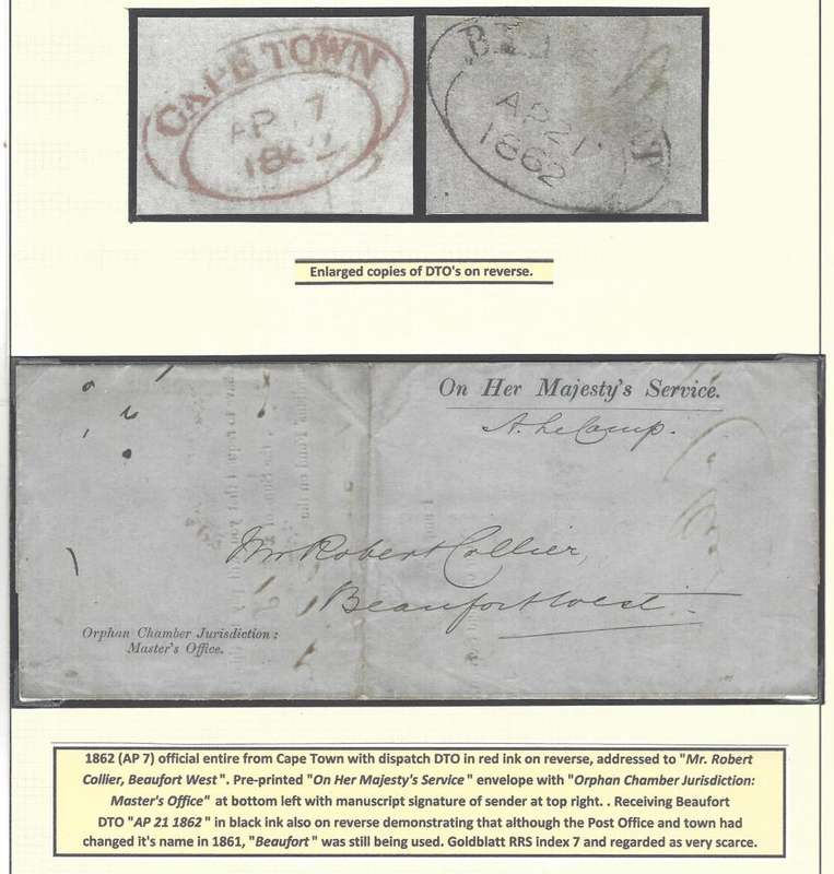 Cape: 1862 (AP 7) official pre-printed wrapper addressed to `Beaufort West` with `Beaufort` DTO.