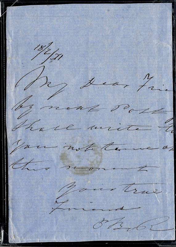 Cape Rarity: 1871 manuscript TROE TROE (Lower Olifants River?)/CLANWILLIAM/CAPE TOWN front.