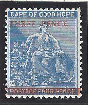 Cape 1879 3d on 4d blue fine mint. SACC 29/SG 34. See below.