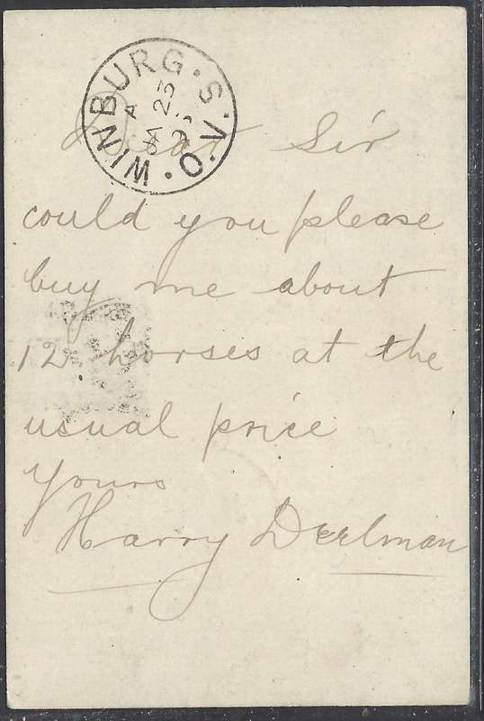 OFS 1896 (JA 23) 1/2d 8th PTG Stamp B/Kaart (thick ovpt etc) used locally at Winburg. See below.