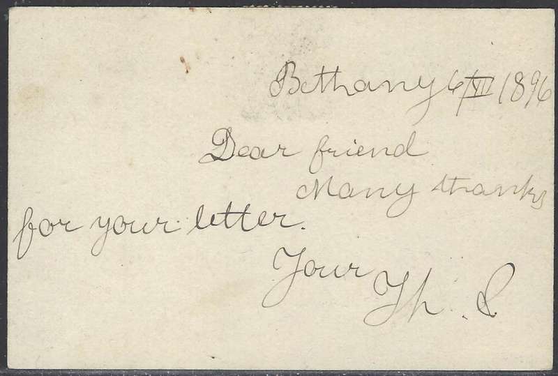 OFS 1896 (6 July) 1/2d 9th PTG Stamp B/Kaart from Bethany (purple BONC 15) to Jacobsdal . See below.