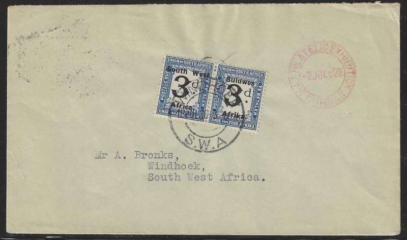 SWA 1928 Scarce taxed Durban/Windhoek cover with SG D37 and special datestamp. See below.