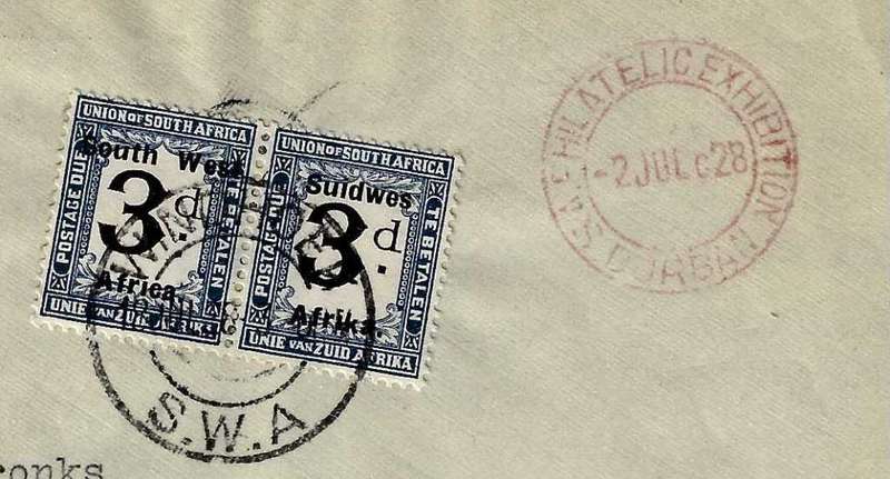 SWA 1928 Scarce taxed Durban/Windhoek cover with SG D37 and special datestamp. See below.