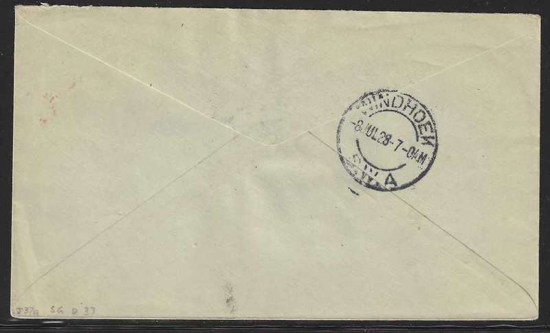 SWA 1928 Scarce taxed Durban/Windhoek cover with SG D37 and special datestamp. See below.