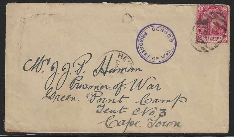 Cape Boer War 1900 Historic Censored Proving cover Heidelberg (BONC 307, cds) Green Point POW Camp.