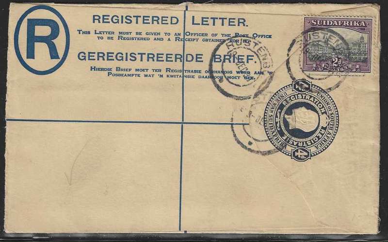 Union 1931 Registered cover RUSTENBURG (larger rectangular h/stamp) to Pretoria. See below.