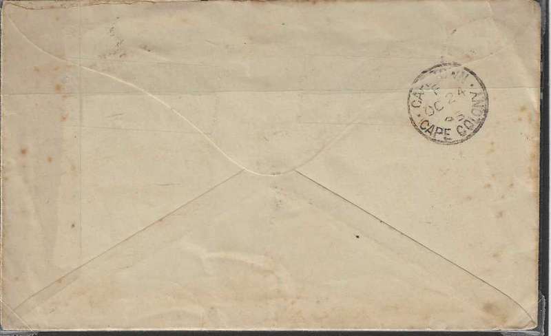 Cape: 1895 Earliest known Proving cover (Frescura): PLUMSTEAD cds and BONC 659. See below.