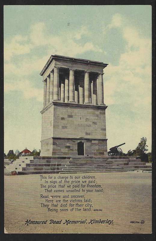 Kimberley Honored Dead Memorial postcard. See below.