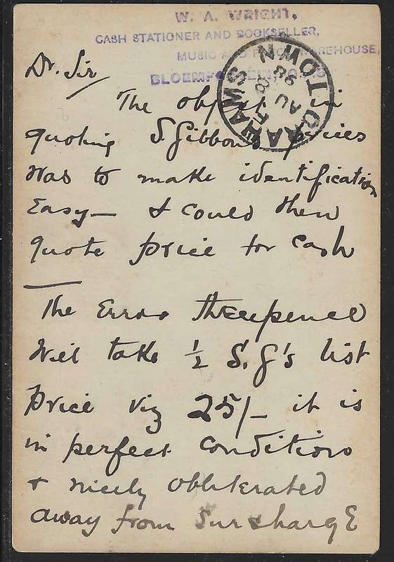 OFS 1898 (6 AU) 11th PTG Stamp B/Kaart Bloemfontein to Grahamstown. See below.