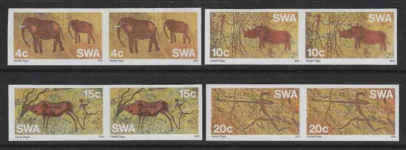 SWA 1976 Rock Paintings set of 4 Imperforate proof pairs superb MNH. SACC 291/4. See below.