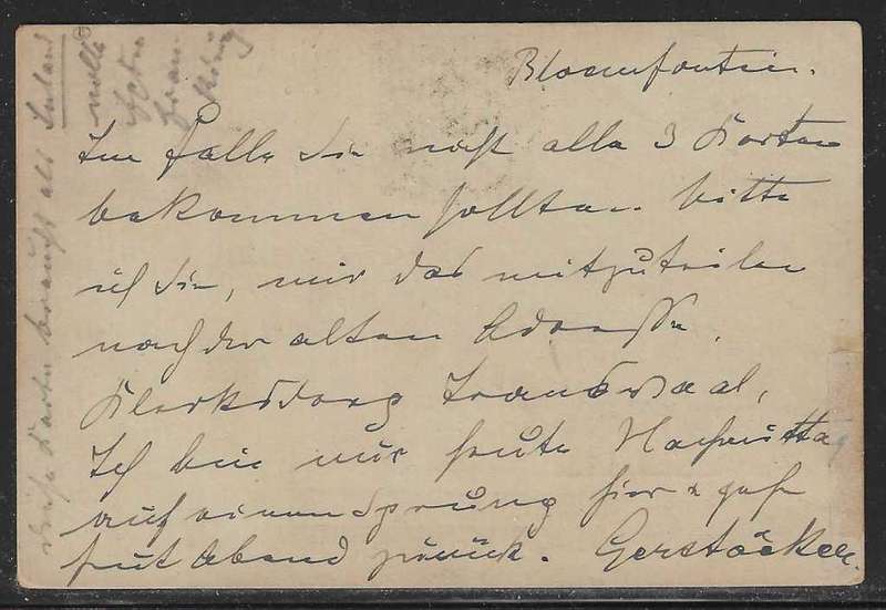 OFS 1897 (AU 16) Scarce overfranked uprated 11th PTG Stamp B/Kaart Bloemfontein to Germany.