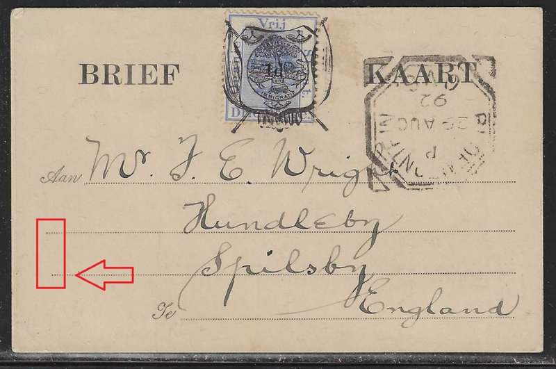 OFS 1892 (28 AUG) Rare 1d on 3d surch. Type III Stamp Brief Kaart variety. Less than 20 recorded.