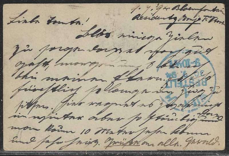 OFS 1894 (JY 9) 1 1/2d on 2d Stamp Brief Kaart. 3nd Ptg. Bloemfontein/Austria. See below.