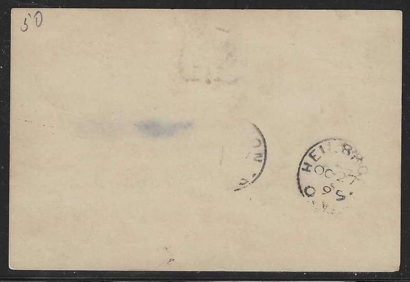 OFS 1895 (OC 25) 1 1/2d (red) on 2d Brief Kaart. 4th ptg. Villiers/Frankfort/Heilbron/Johannesburg.
