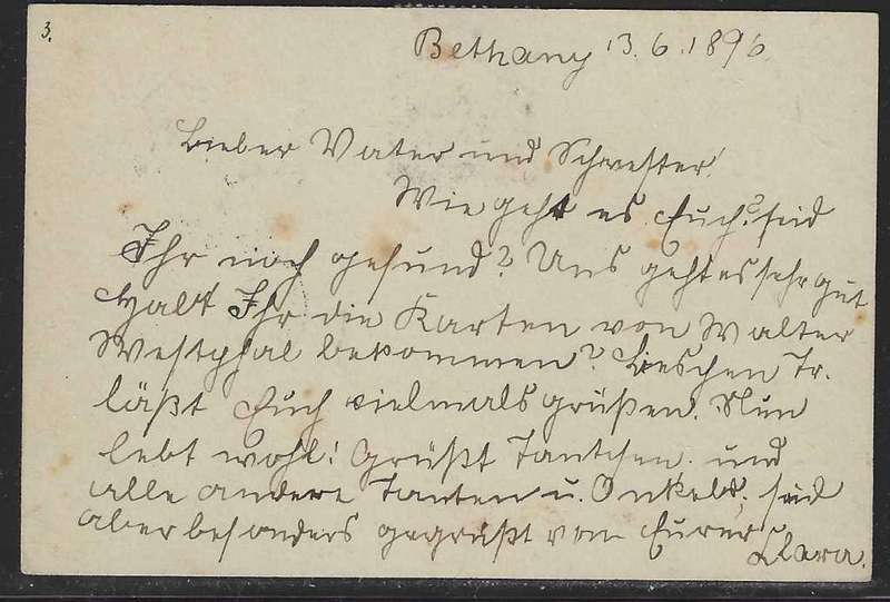 OFS 1896 (15 JU) 1 1/2d on 2d Brief Kaart. 5th printing. Bethanie/Bloemfontein/Germany. See below.