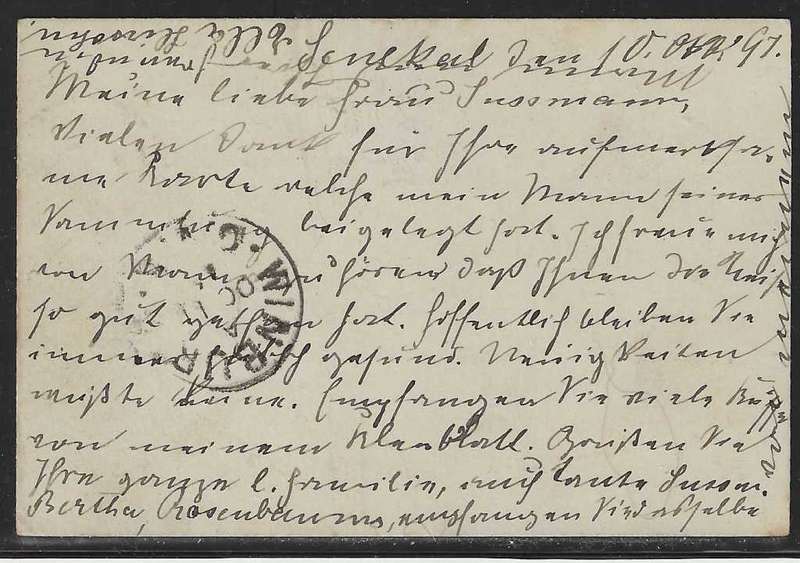OFS 1897 (10 O) 1 1/2d on 2d Brief Kaart. 5th ptg. Senekal/Winburg/Hamburg, Germany. See below.