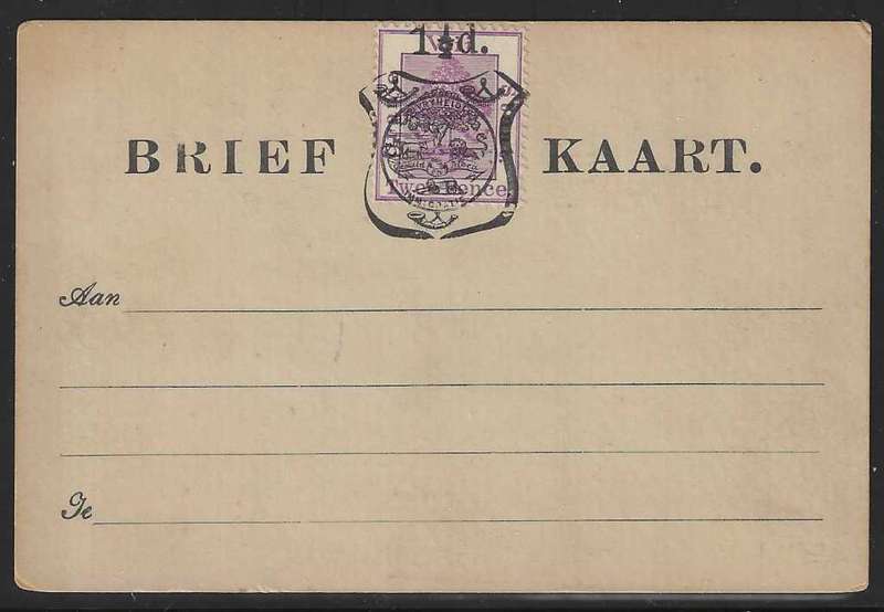 OFS 1897 (December) 1 1/2d on 2d Stamp Brief Kaart. Sixth printing. See below.