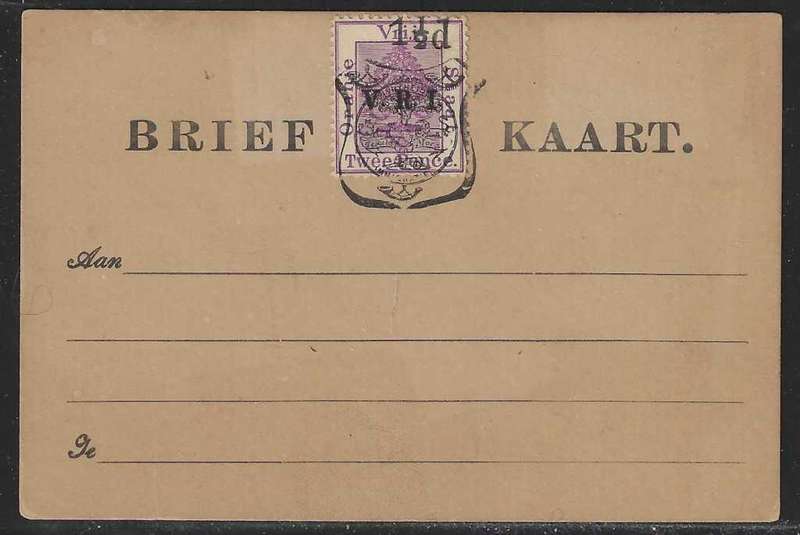 OFS 1900 `V.R.I.` 6th ptg 1 1/2d on 2d Stamp Brief Kaart. See below.