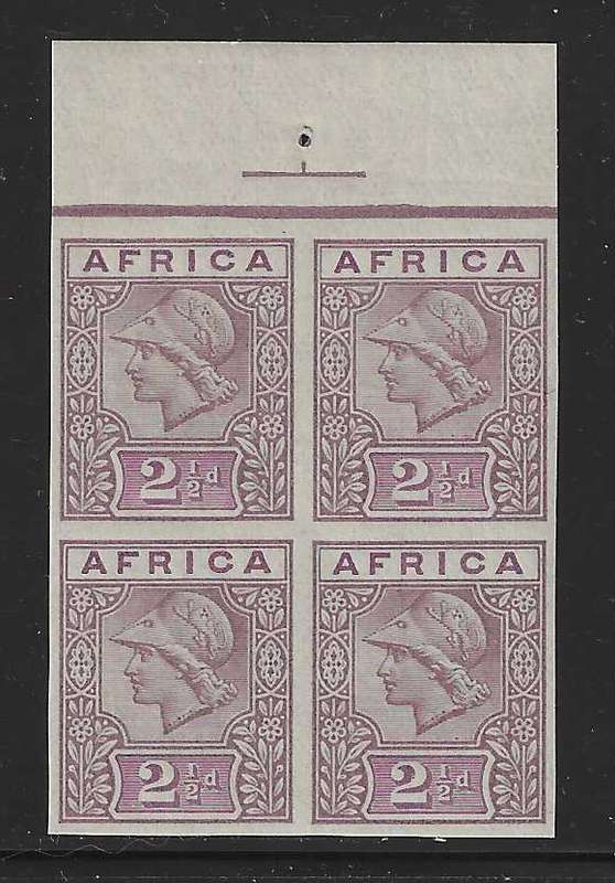 Transvaal: `AFRICA` De La Rue Imperf Control block - dull purple and dull mauve, uncoated paper.