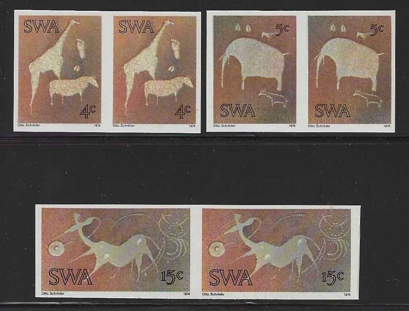 SWA 1974 Rock Engravings set of 3 Imperforate proof pairs superb MNH. SACC 273/5. See below.