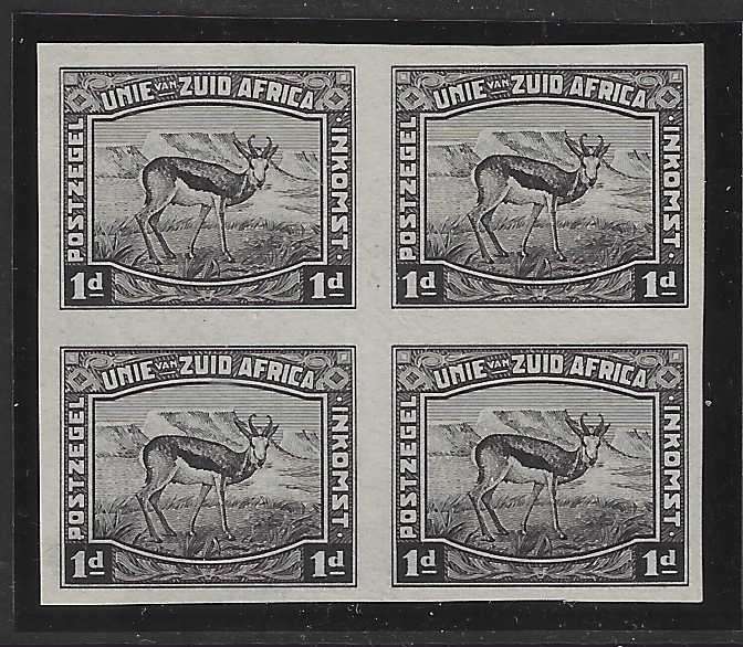 Union: 1923 Very scarce black Harrison Essay Imperf block of 4 FM. See below.