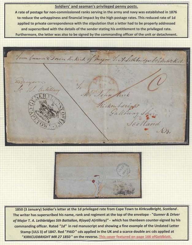 Cape 1850 scarce Soldier`s Letter to Scotland as featured on page 166 of Goldblatt. See below..